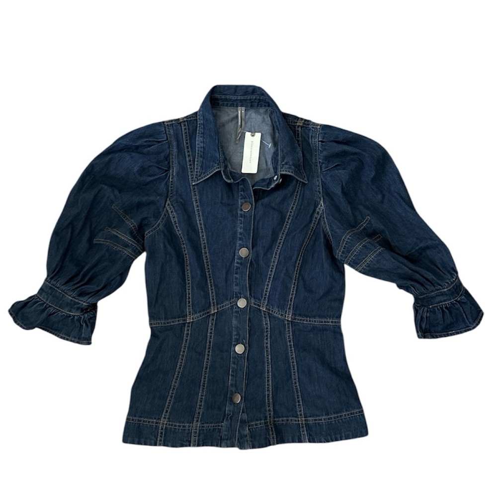 ANTHROPOLOGIE➕NWT Puff Sleeve Denim Button-down Shirt - Picture 4 of 9